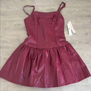 Bloomingdale's Aqua Maroon Faux Leather Dress